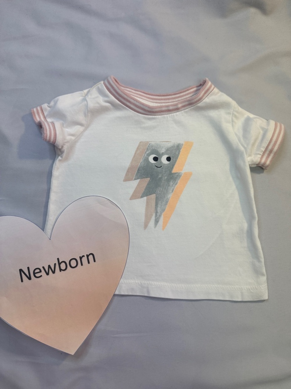 Gymboree White Tee with Pink Trim and Lightning Graphic